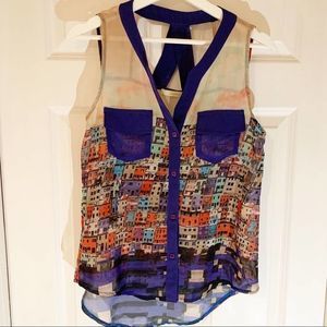 MIARTE CityScape Sheer Cutout Sleeveless Top Size Small EUC